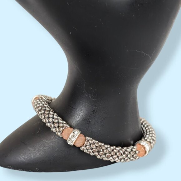 (2/$20) Peach Glass & Rhinestone Stretch Bracelet - Picture 3 of 5